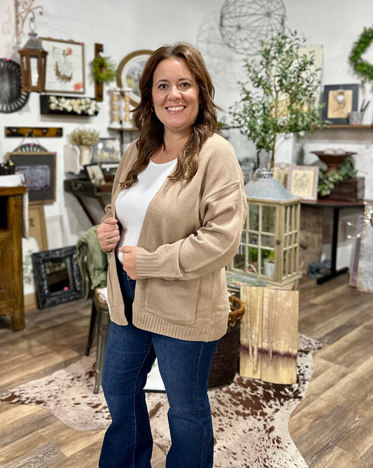 Oversized Open-Front Cardigan Sweater with Pockets