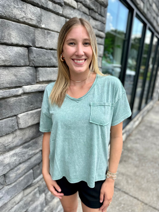 Mineral Wash V Neck Top