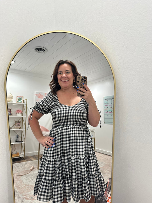 Gingham Puff Sleeve Dress