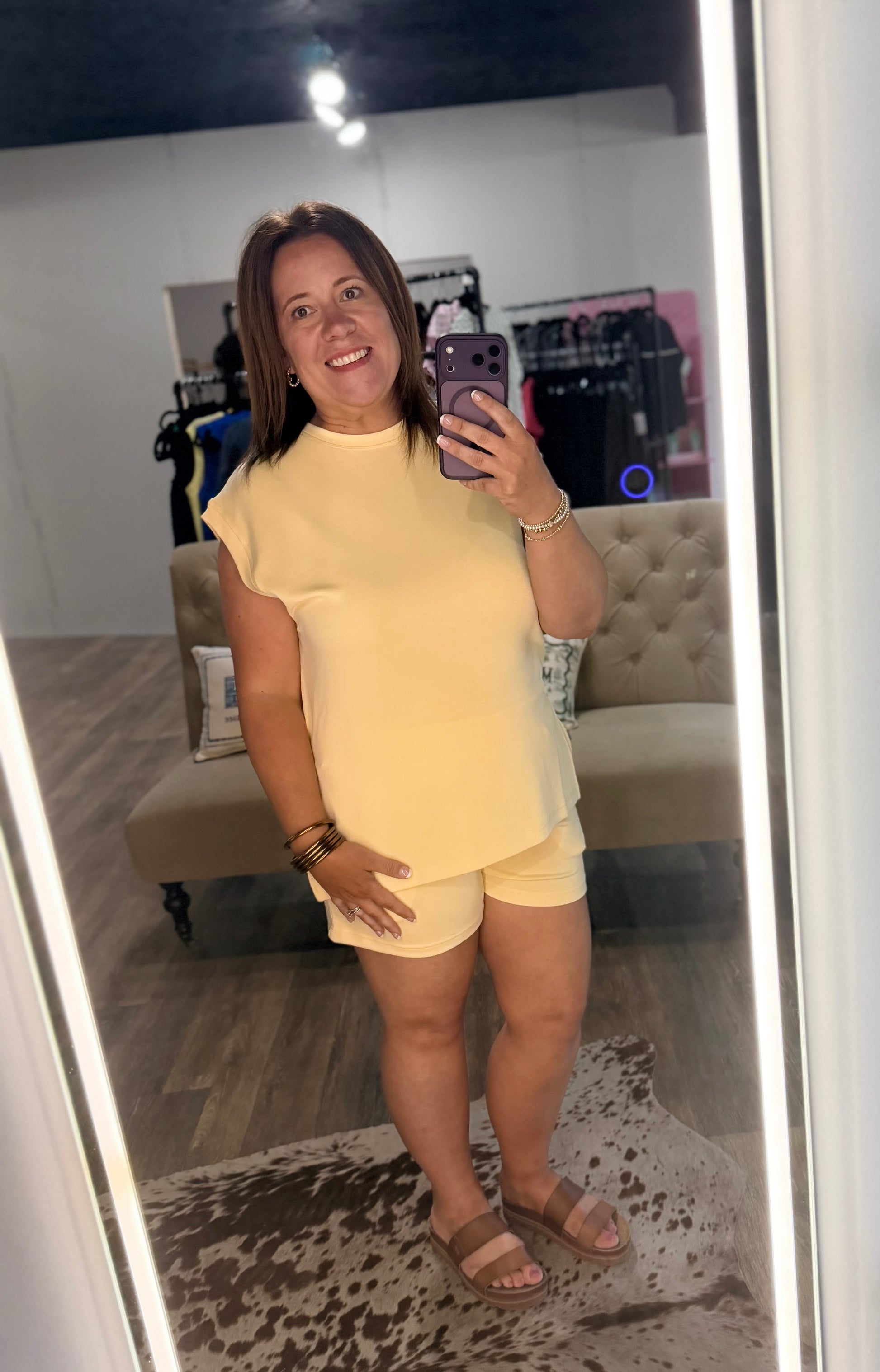 Butter yellow airy cap sleeve short set 