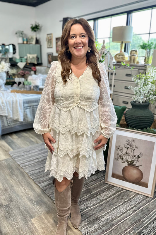 Tiered Scallop Embroidered Mini Dress
