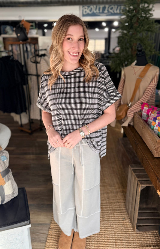 Raised Rib Striped Exposed Seam Top