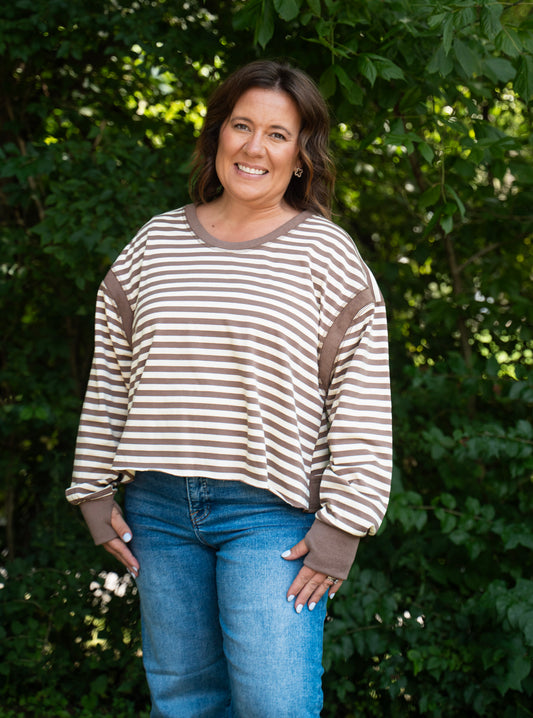 stripe, open back, long sleeve