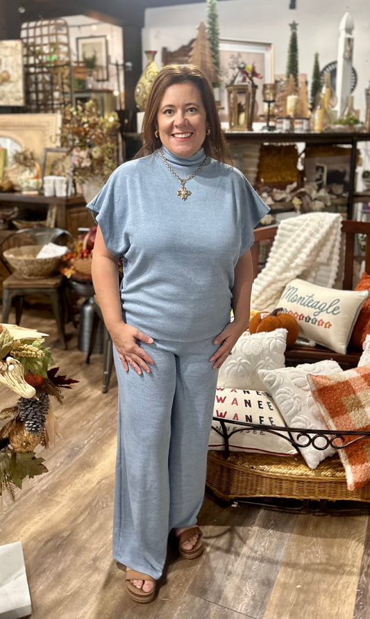 Mock Neck Top And Pants Set