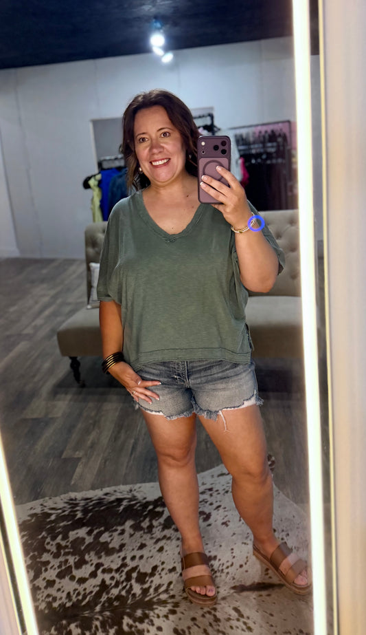 Oversized V-Neck Short Sleeve Top