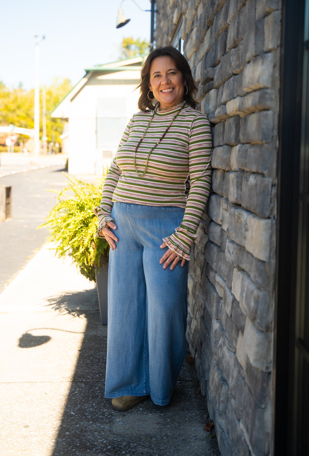 Smocked Waist Chambray Denim Pants