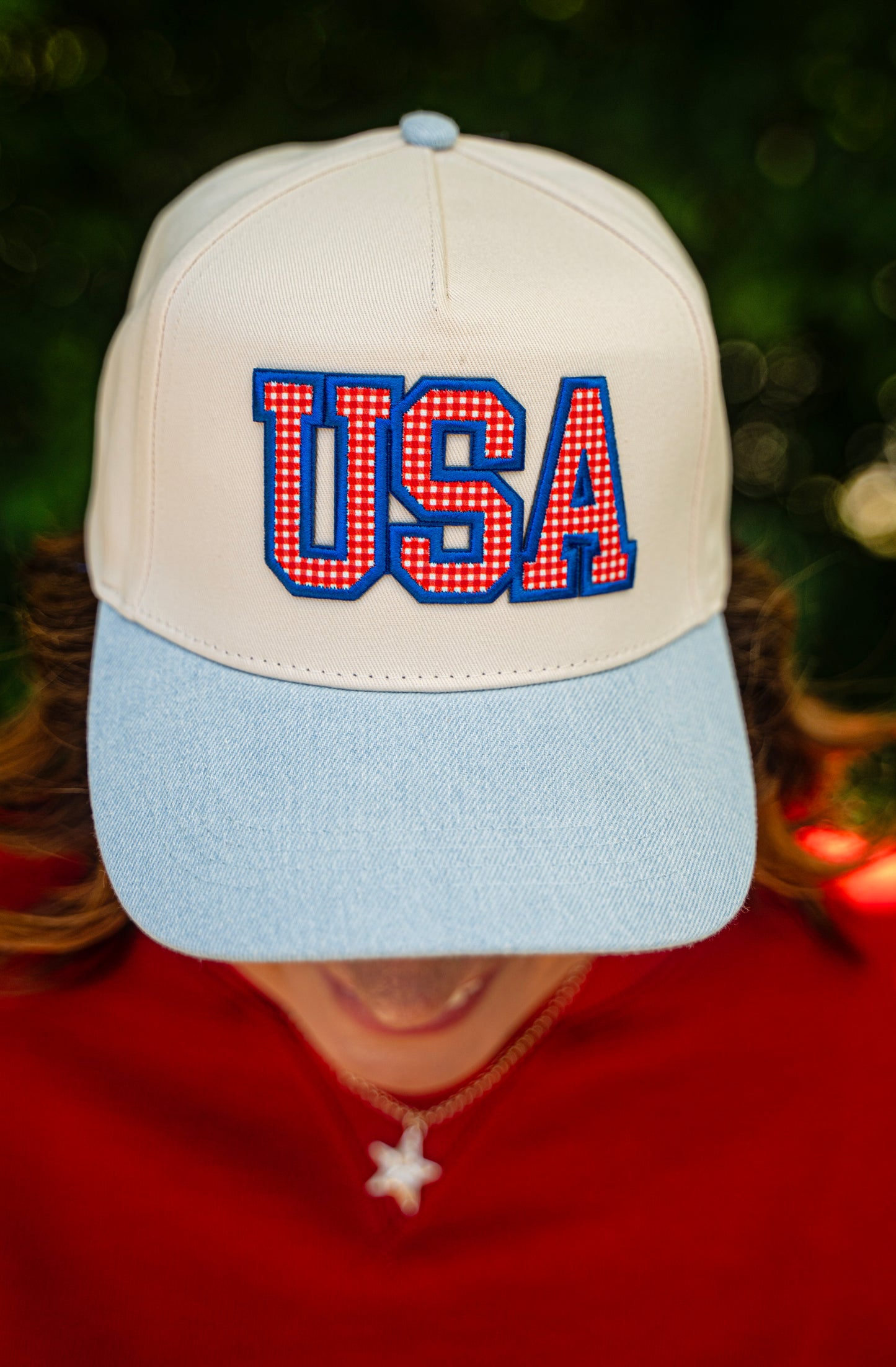 USA Flag Patch Denim Two-Tone Baseball Cap