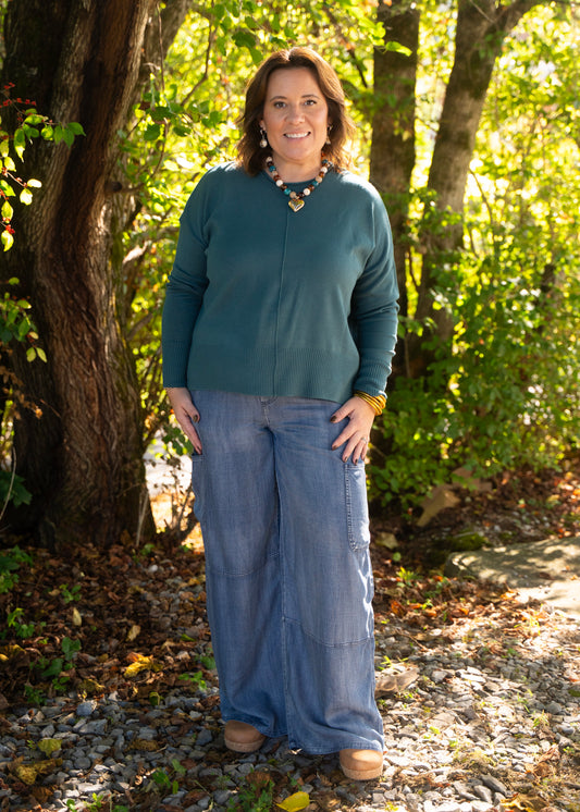 Chambray Cargo Denim Pants