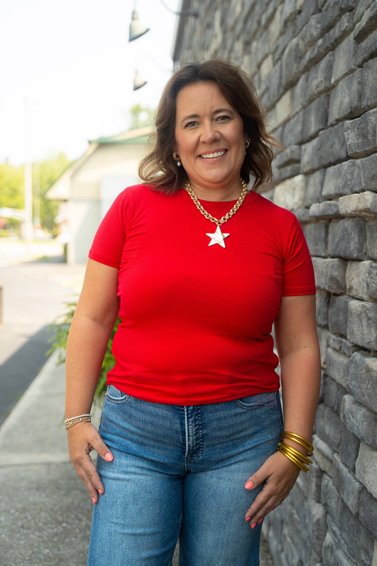 Ribbed Curved Hem Top