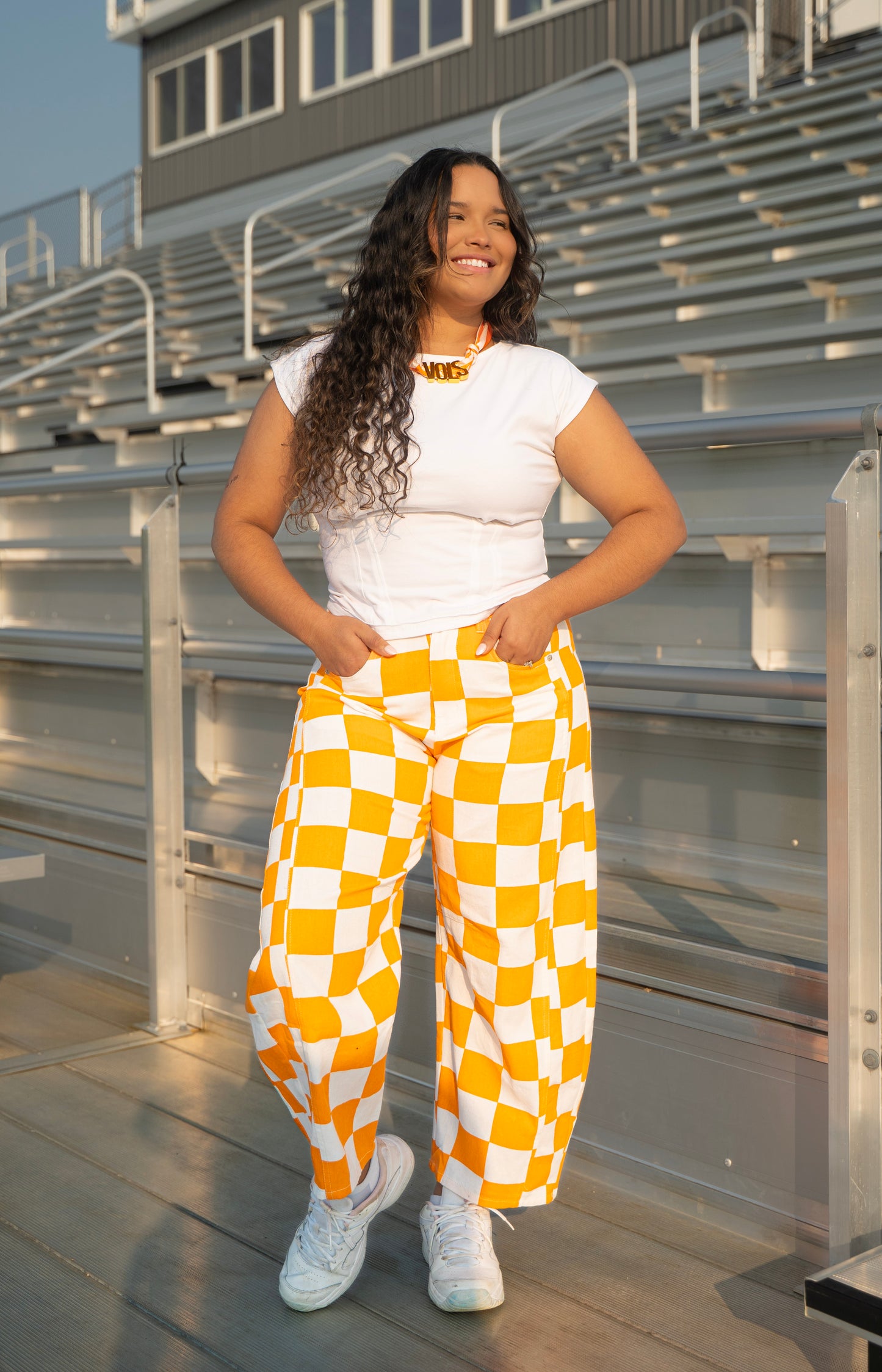 Checkered Barrel Jeans