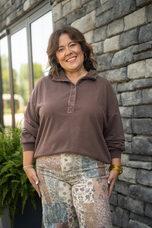 Mineral Wash Button Front Sweatshirt