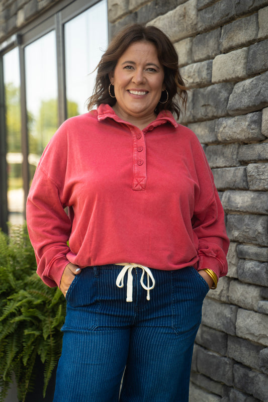 Mineral Wash Button Front Sweatshirt