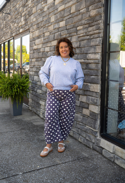 purple polkadot pants barrel jeans
