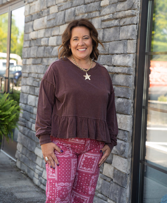 ruffled top, fall, long sleeve