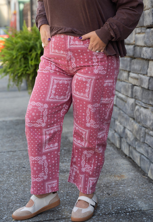 bandana barrel pants or jeans