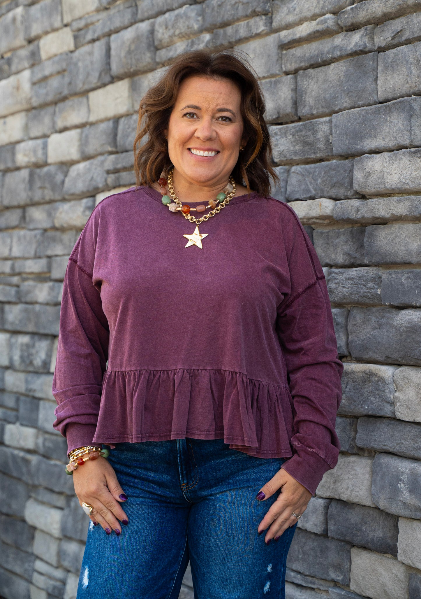 ruffled top, fall, long sleeve