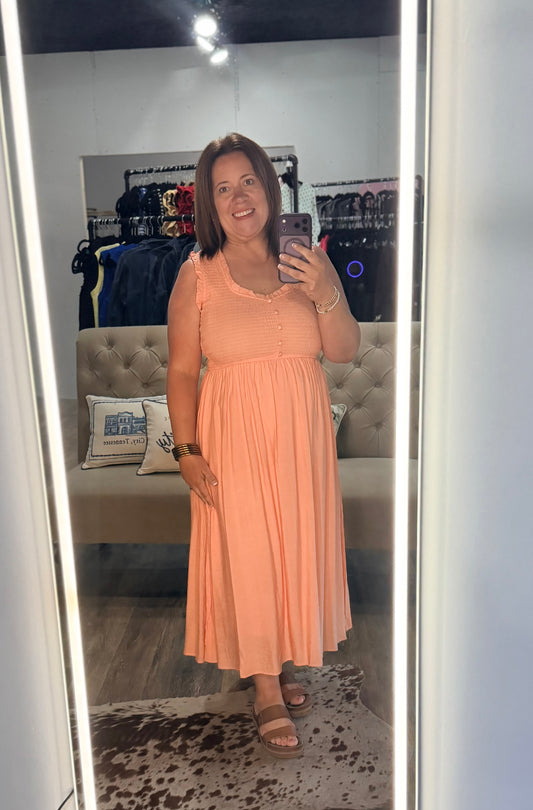 Sweetheart Smocked Midi Dress