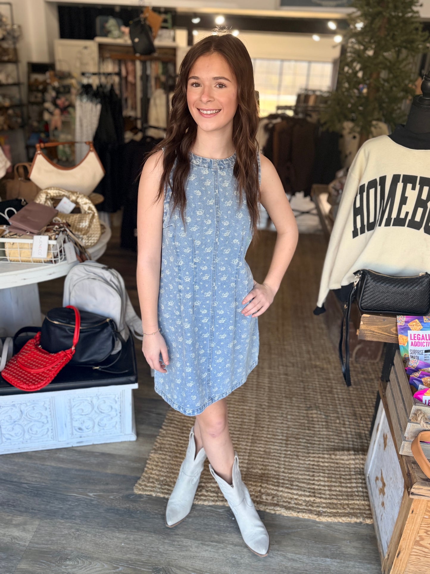 Floral Washed Denim Dress
