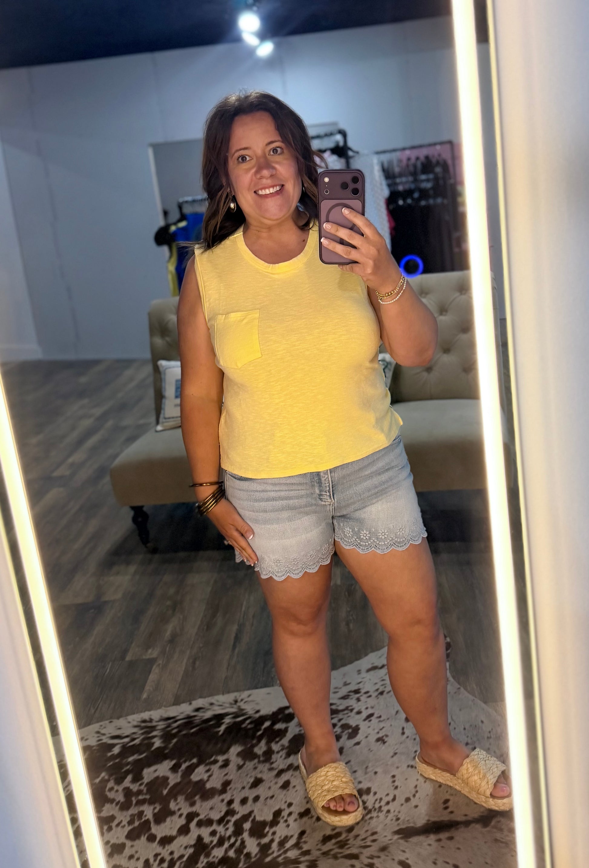 Yellow cotton tank with pocket