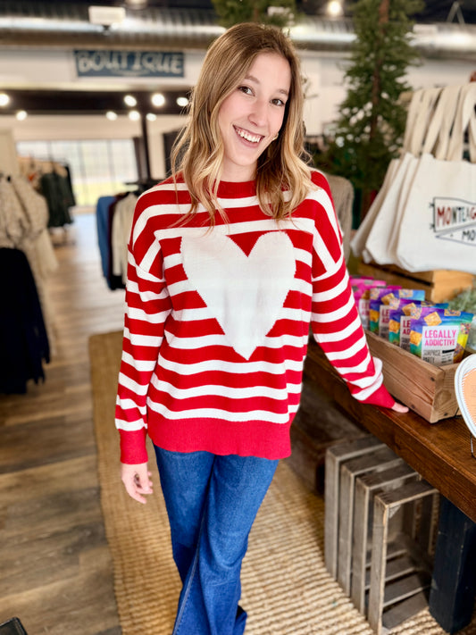 Striped Heart Sweater
