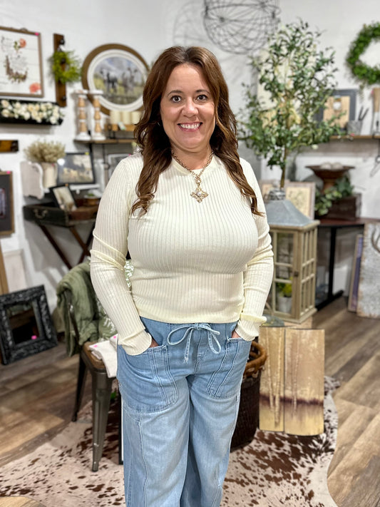 Ribbed Long Sleeve Knit Top