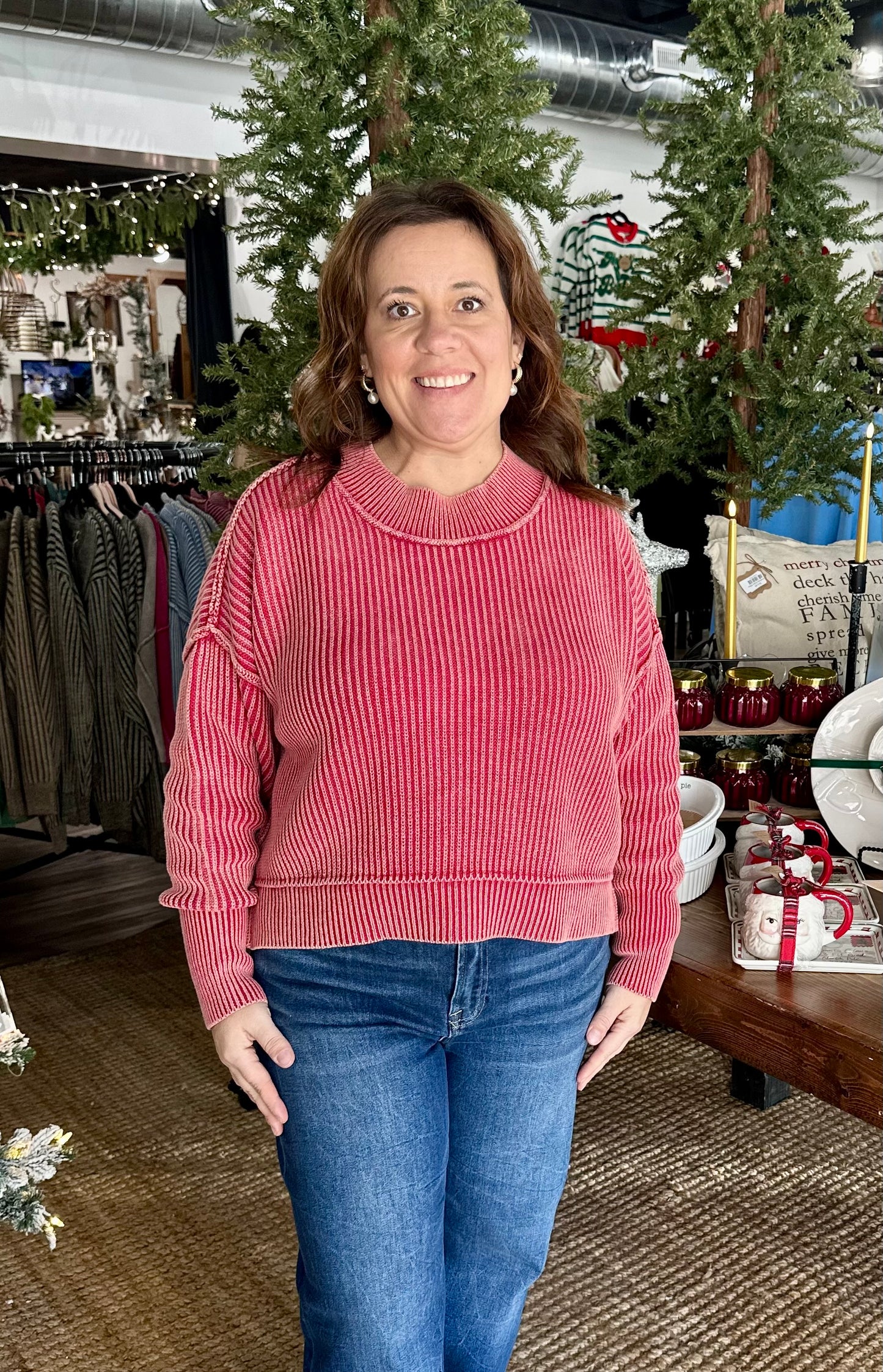 Washed Side Slit Oversized Cropped Sweater