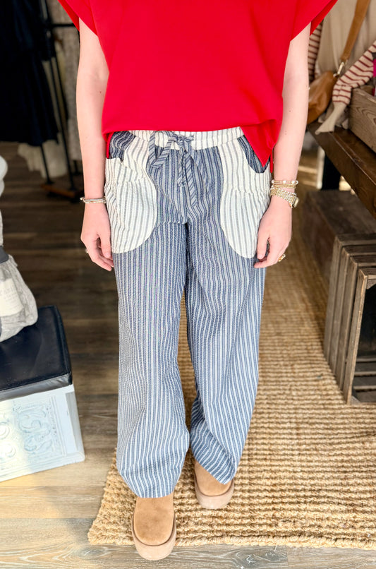 Contrast Pockets Striped Pants