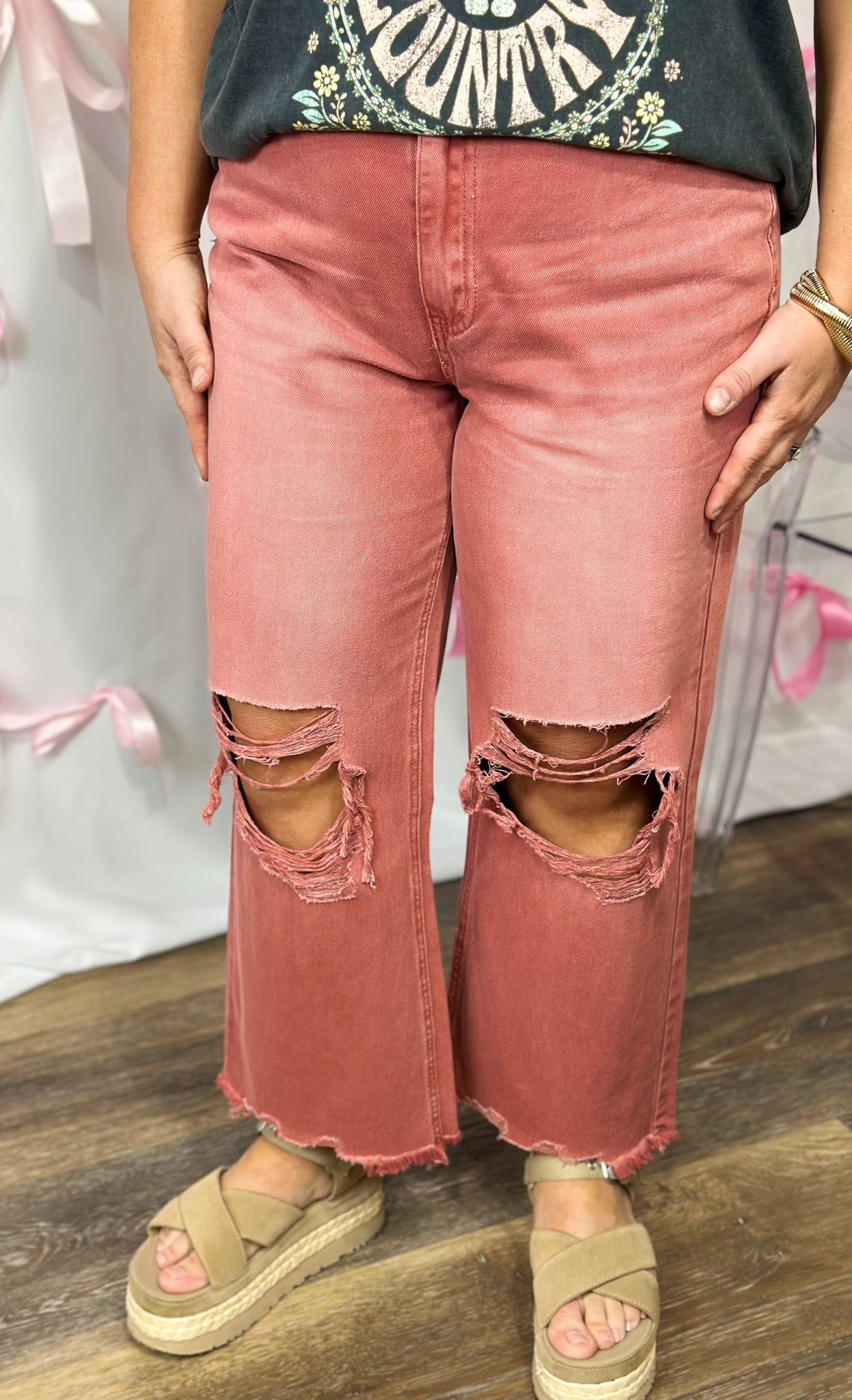 Washed Colored Cropped Pants