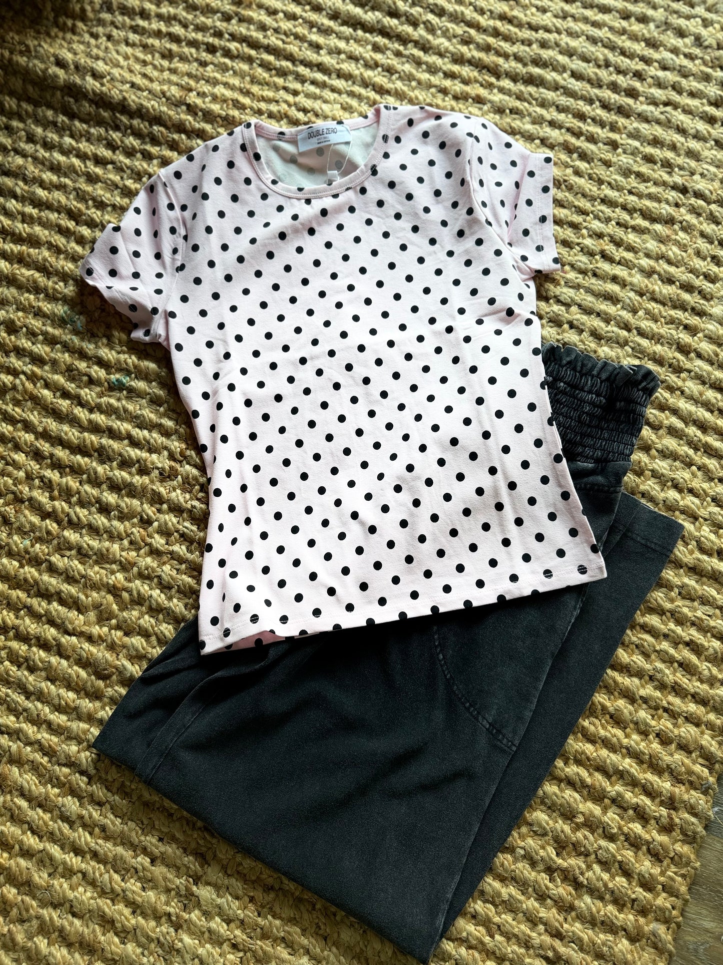 Polka Dot Short Sleeve Crew Neck Top
