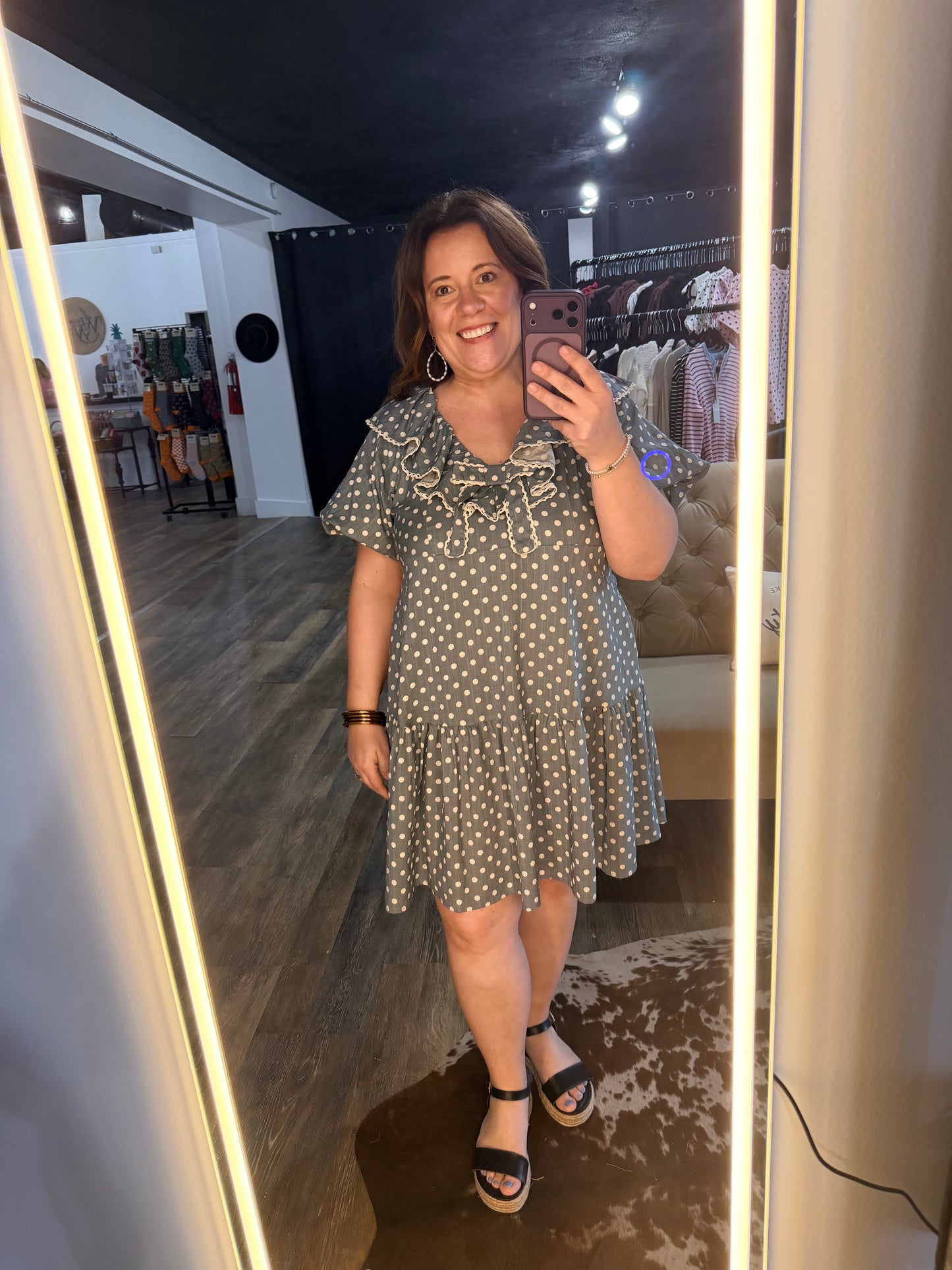 Chambray Polkadot Dress