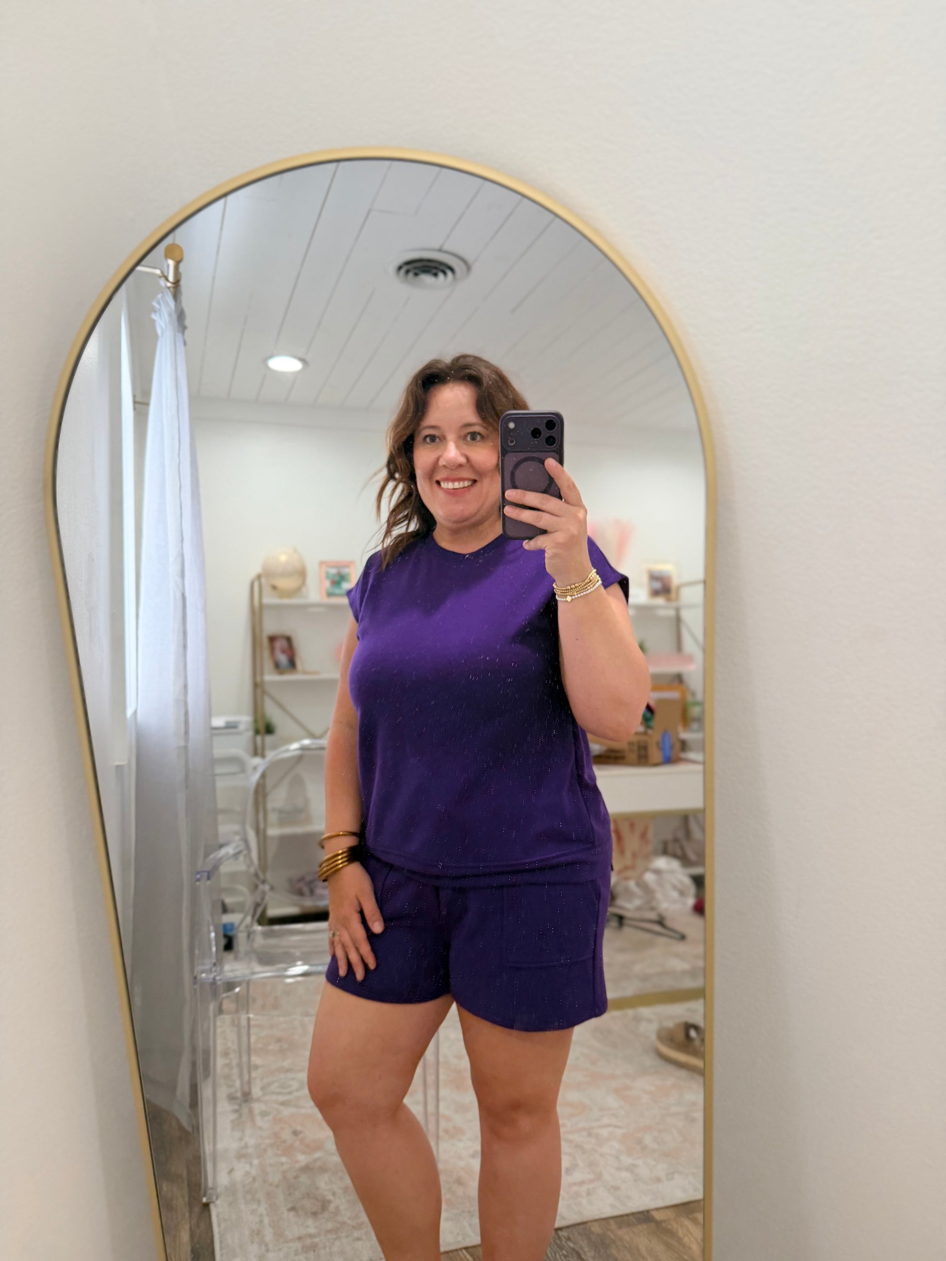 Purple french terry short set with pockets 