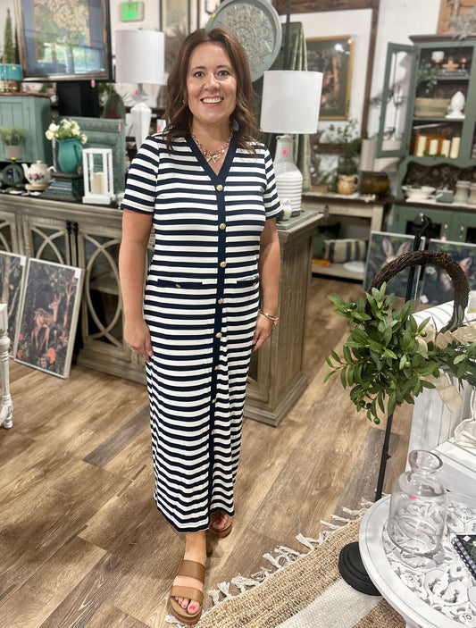 short sleeve striped button down dress