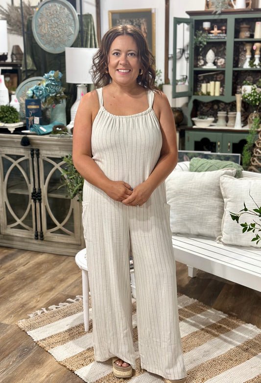 Striped Linen Wide Leg Jumpsuit