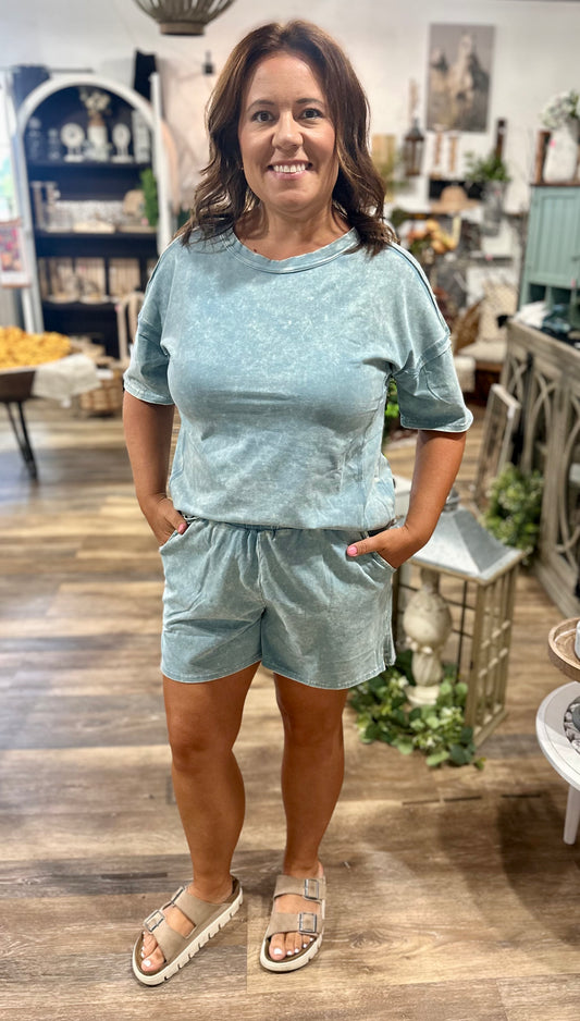 Acid Washed Short Sleeve Tee & Shorts Set
