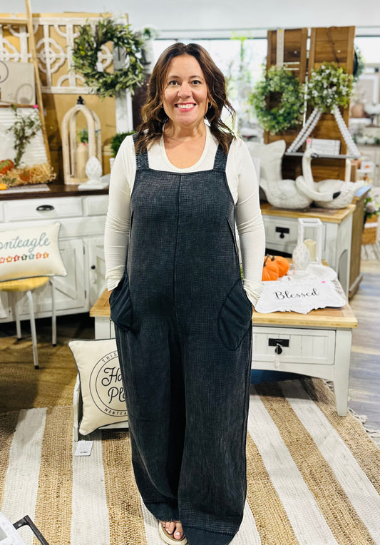 Double Gauze Washed Wide Leg Overalls