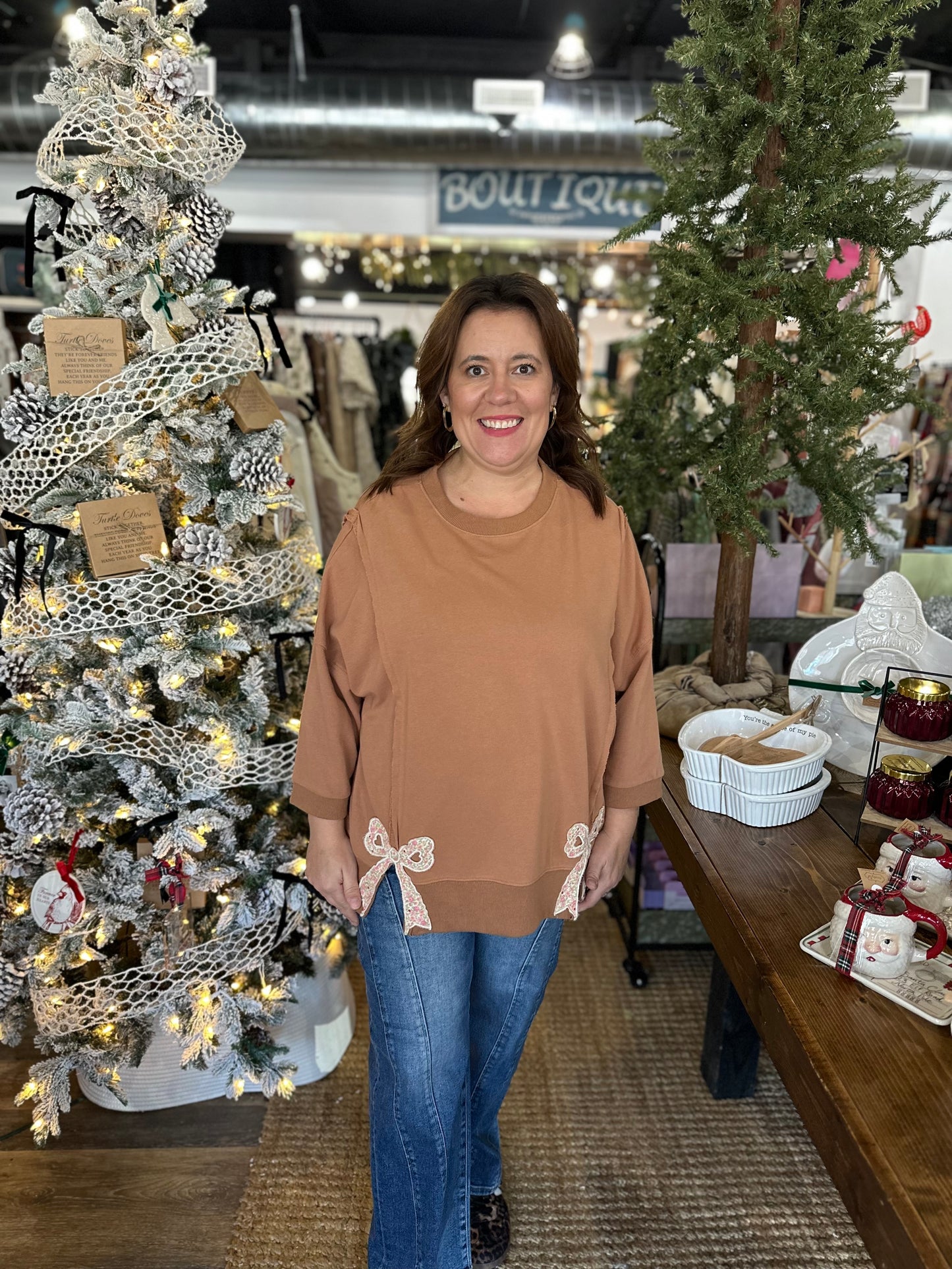 Exposed Seam Bow Sweatshirt