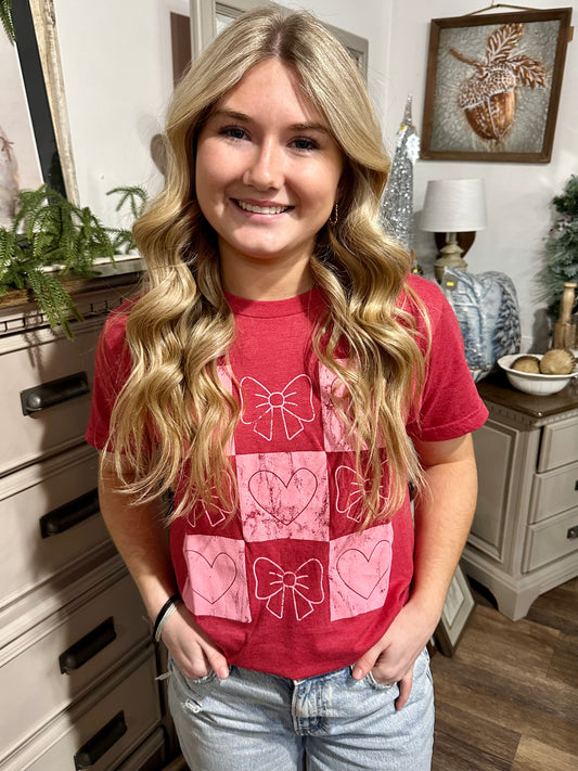 Checkered Bows & Hearts Tee