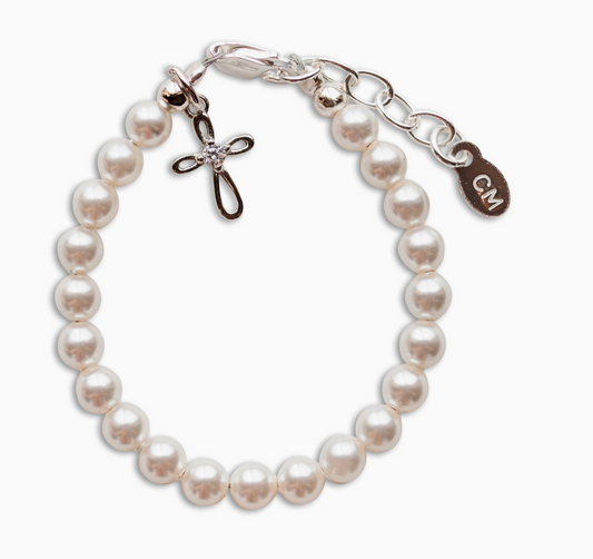 Girl's Silver Pearl Baptism Bracelet