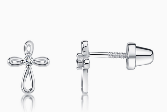 Sterling Silver Infinity Cross Baptism Earrings