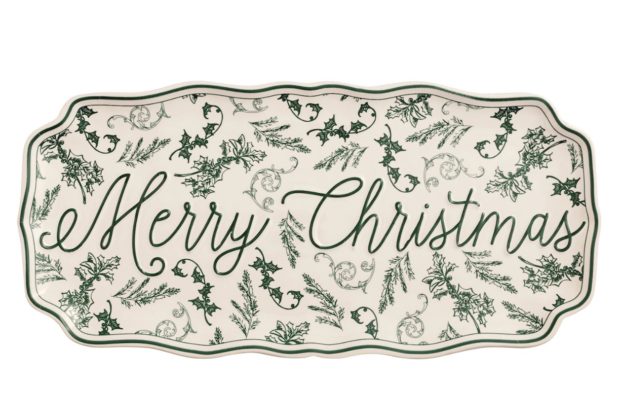 Merry Christmas Green Toile Tray
