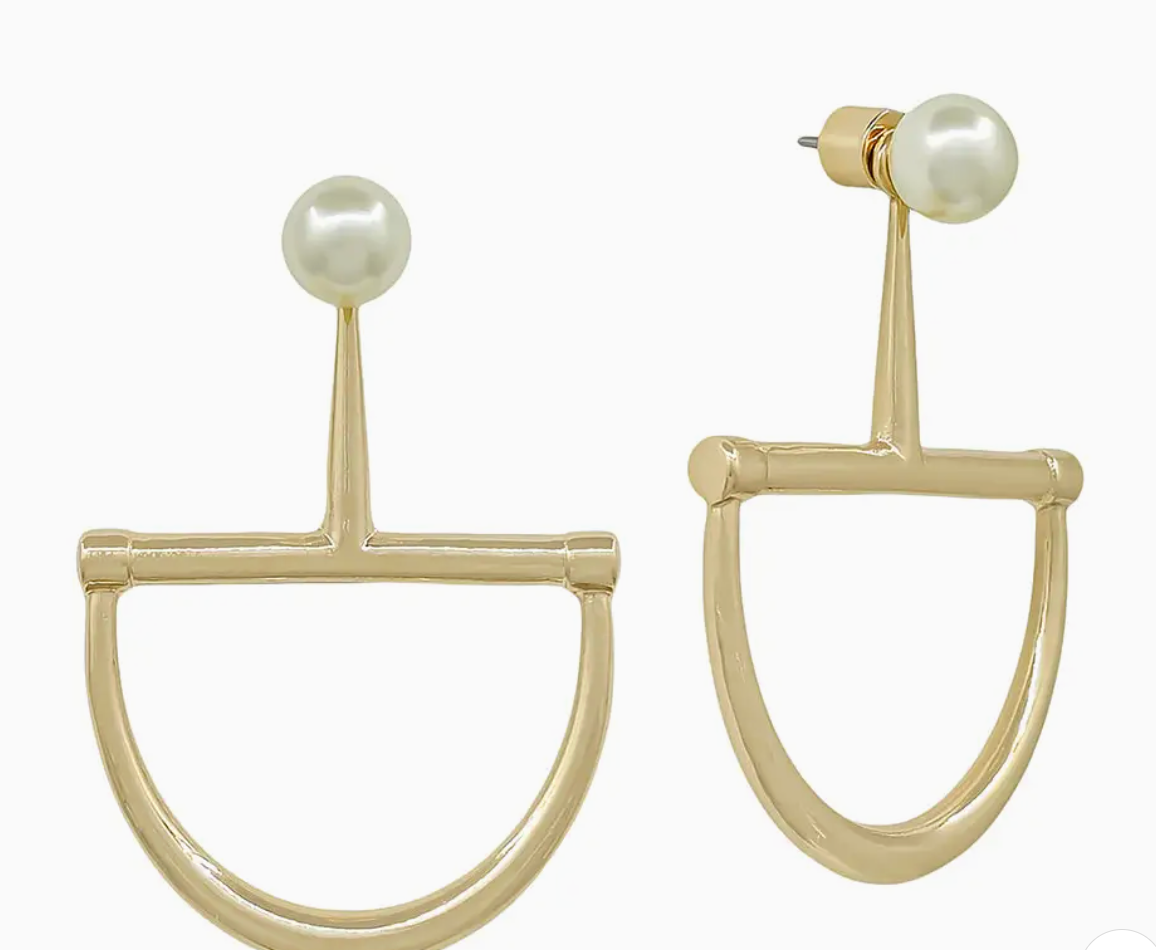 Gold Horsebit Earring with Pearl