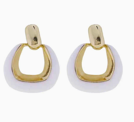 Gold/White Rectangle Post Earrings