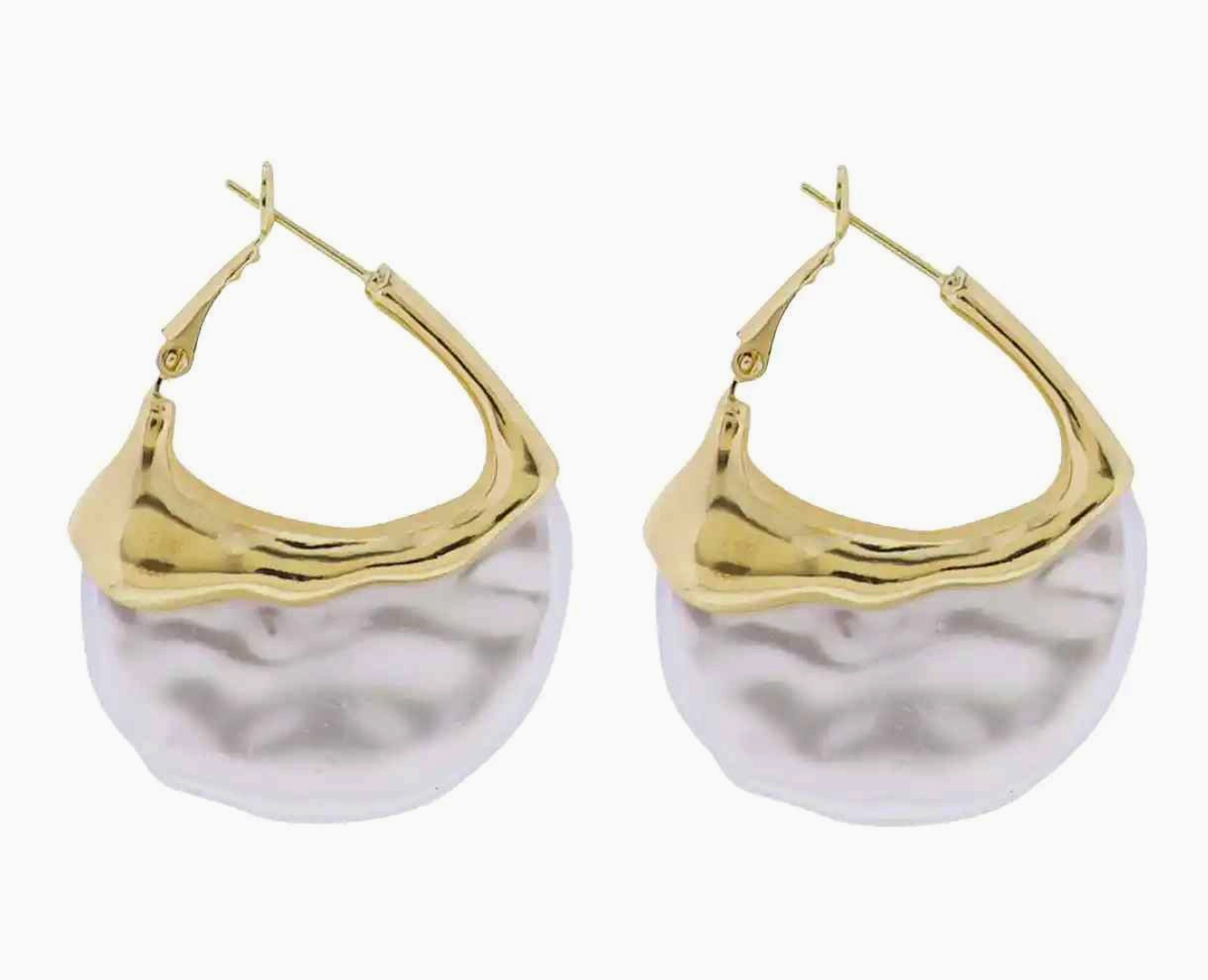 Gold/Pearl Half Circle Earring