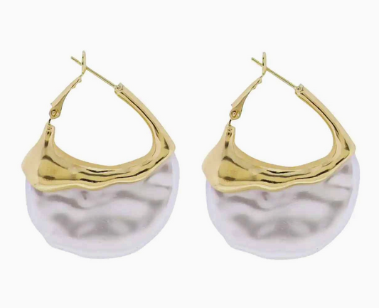 Gold/Pearl Half Circle Earring