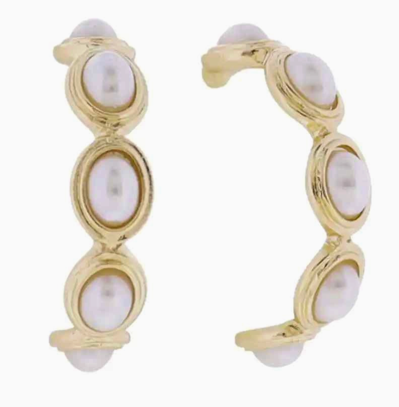 Gold Hoop Earring with Pearl Cabochans