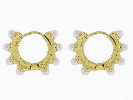 Gold Huggie Earring with Pearls