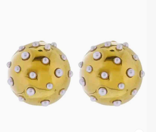 Gold Bubble Earring with Pearl Studs