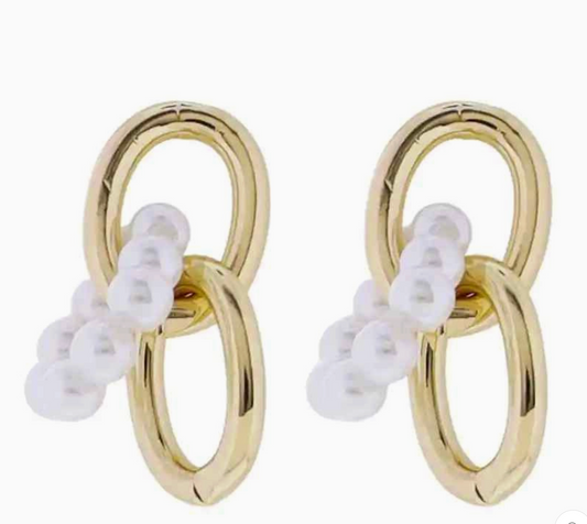 Gold Ovals Earring with Pearl Oval