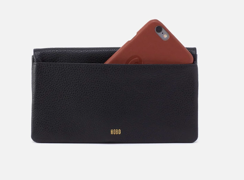 Lumen Continental Wallet In Pebbled Leather-Black by Hobo