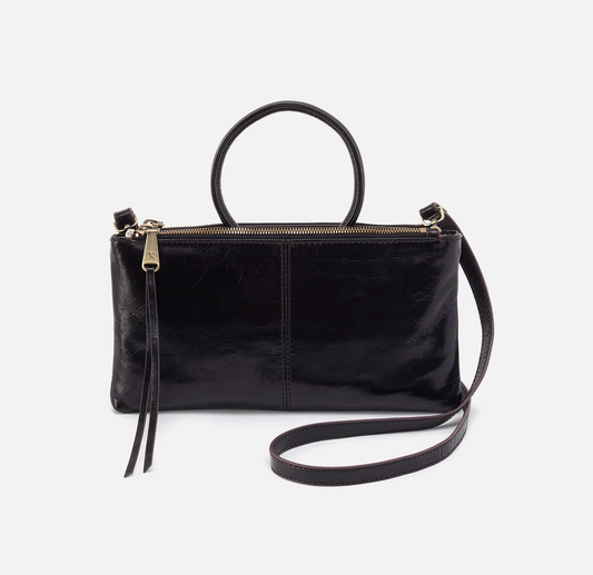 Sable Crossbody in Polished Black Leather by Hobo